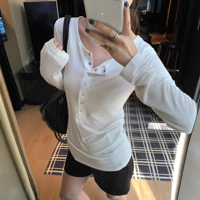 [260g Rayon Modal] Designed Niche Slimming Look Outer Button Casual Versatile Top Ins