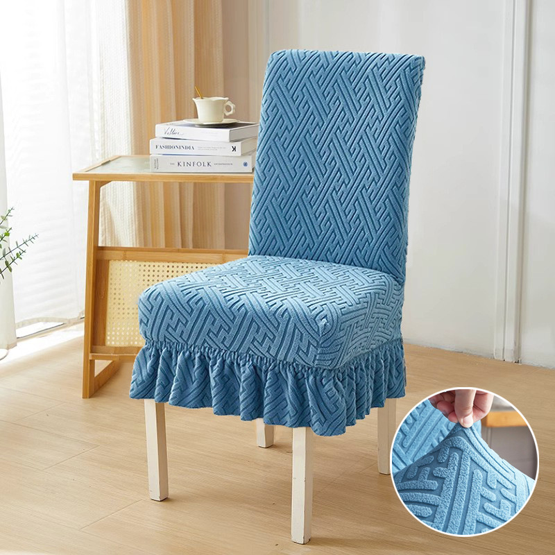 Modern Simple Short Skirt Chair Cover Thickened Jacquard Chair Cover Home Integrated Backrest Dining Table Chair Cover