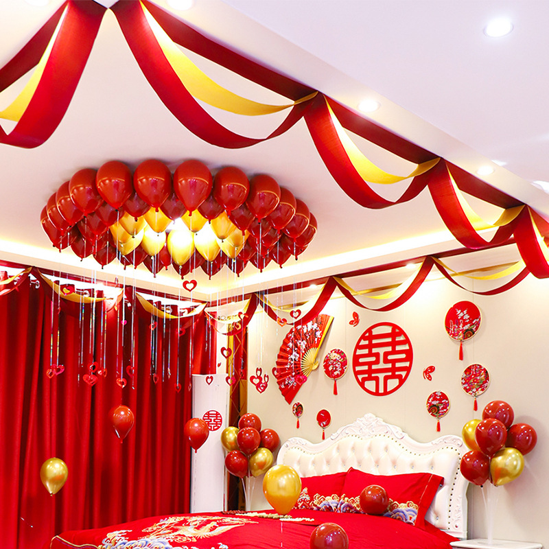 結婚布置婚房裝飾波浪旗周年慶場景天花板波浪旗客廳房間喬遷拉花