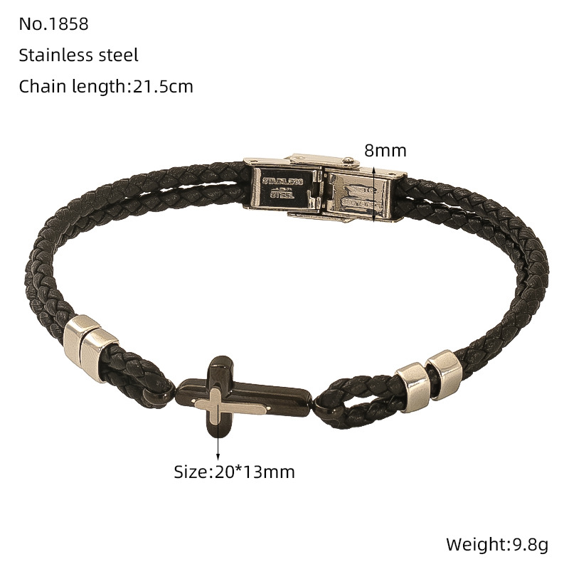 Cuerdas de cuero retro de moda texturas de alta calidad pulseras de estilo masculino y masculino pulseras personales cruz pulseras de acero de titanio al por mayor