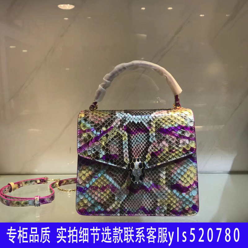 Textured Snakeskin Pattern Women's Bag, Color-Blocked Small Square Bag, B's New High-End Snake Head Shoulder Bag, Chain Crossbody Bag