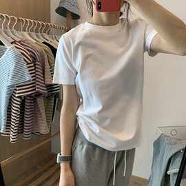 白色t恤女短袖显瘦新款夏季白色纯棉圆领打底衫秋季内搭正肩上衣