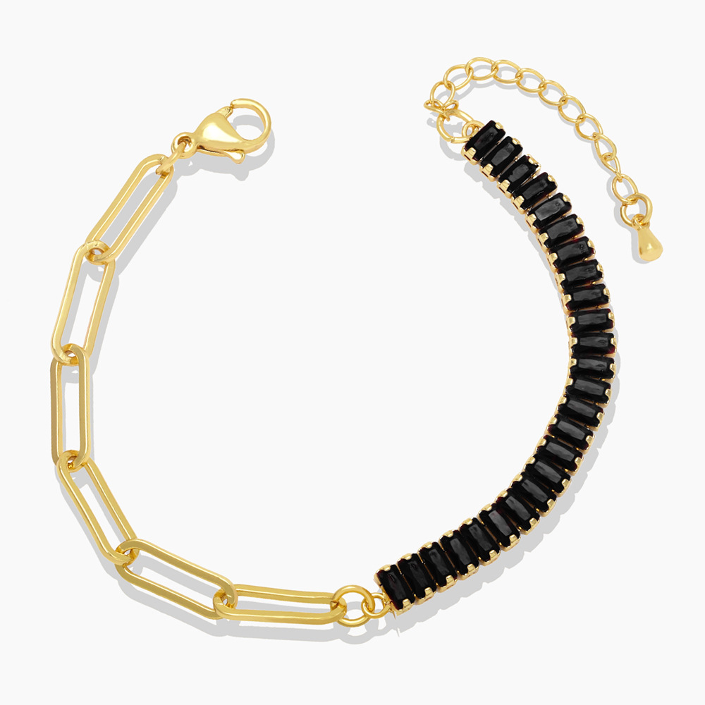 Fashion Stitching Square Zircon Copper 18K Gold-plated Bracelet