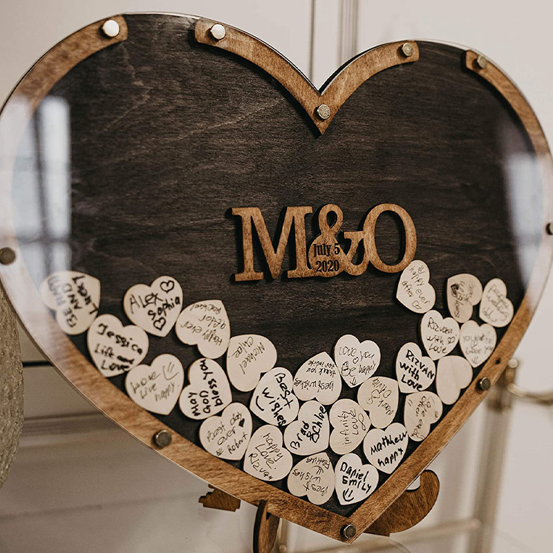 Wedding Sign-in Love Solid Wood Photo Frame Wedding Sign-in Board Wedding Decorations Decorations Message Book Desktop Display Stand