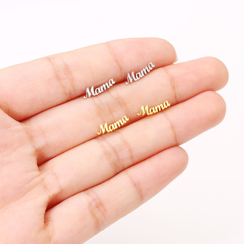 1 Pair Mama Letter Titanium Steel Plating Ear Studs display picture 1