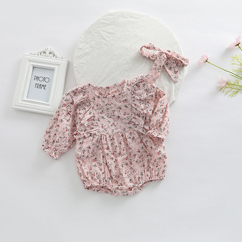 Estilo coreano ropa para niños bebé niñas mono primavera y otoño estilo occidental mameluco bebé de 100 días pañuelo floral vaina mameluco