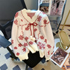 Korean Edition 2022 Autumn and winter new pattern Wood ear Hit color Snowflake V. Sweater jacket Western style Versatile sweater