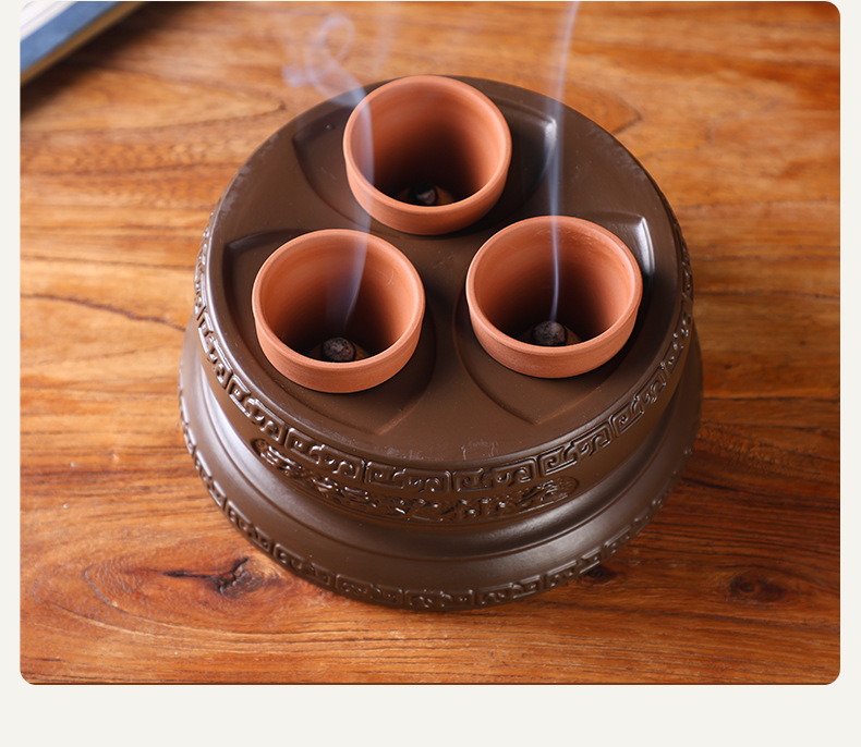 Purple Clay Navel Moxibustion Jar with Smoke-Down Moxa Cones for Home Belly and Waist Warming preparation