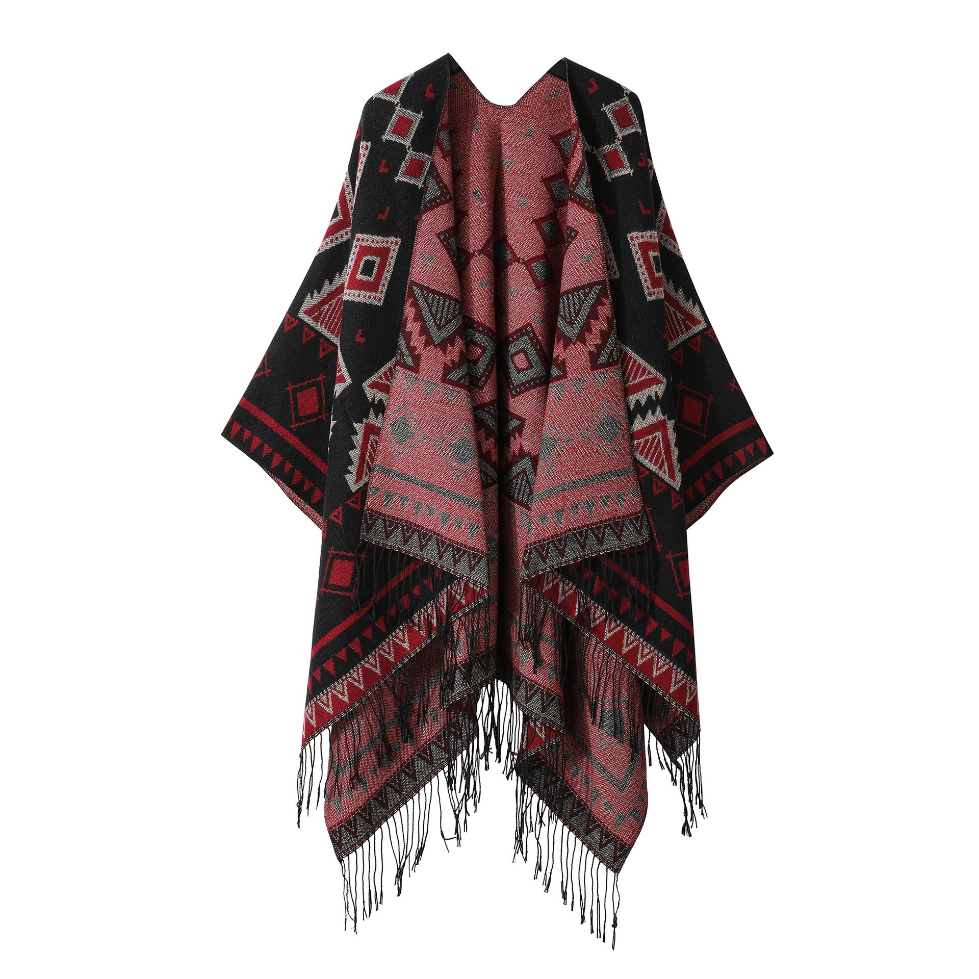 Sciarpa scialle donna con nappe mantella calda da viaggio_voghion.com