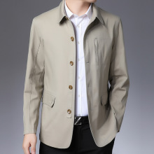 男士风衣新款中年休闲外套中长款男装薄款棉爸爸装宽松上衣