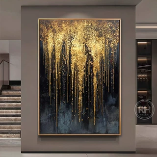 纯手绘油画现代轻奢金箔肌理画玄关客厅沙发背景墙抽象大芬村油画