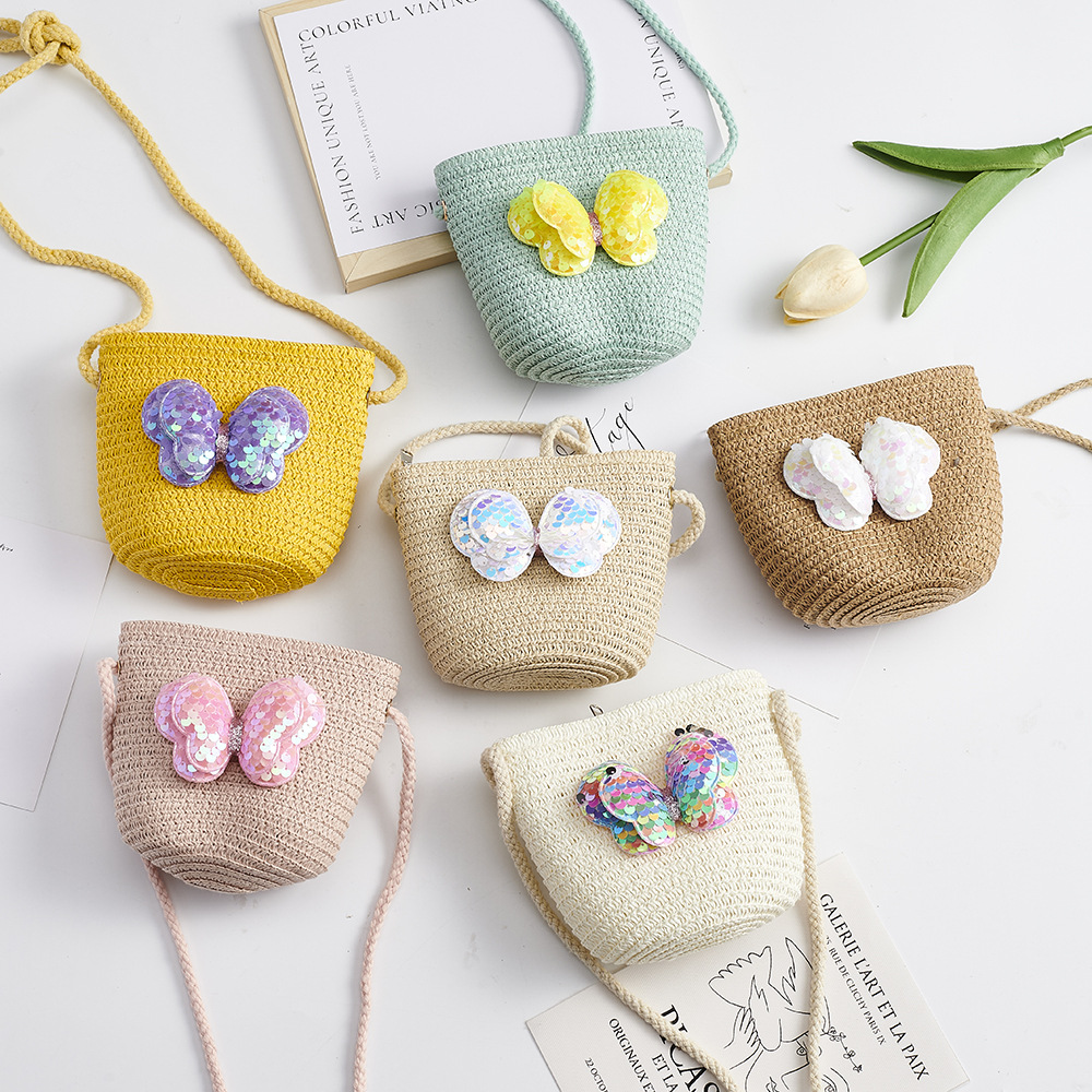 Children's Bags for Girls, New Summer Style Sequined Butterfly Small Shoulder Bag, Girls' Round Bag, Tourist Attraction Mini Coin Purse