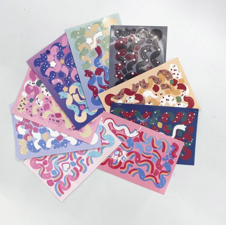 new pattern silk ribbon series laser Coloured ribbon Sticker Starchaser Small card Sparkling silk ribbon decorate Sticker