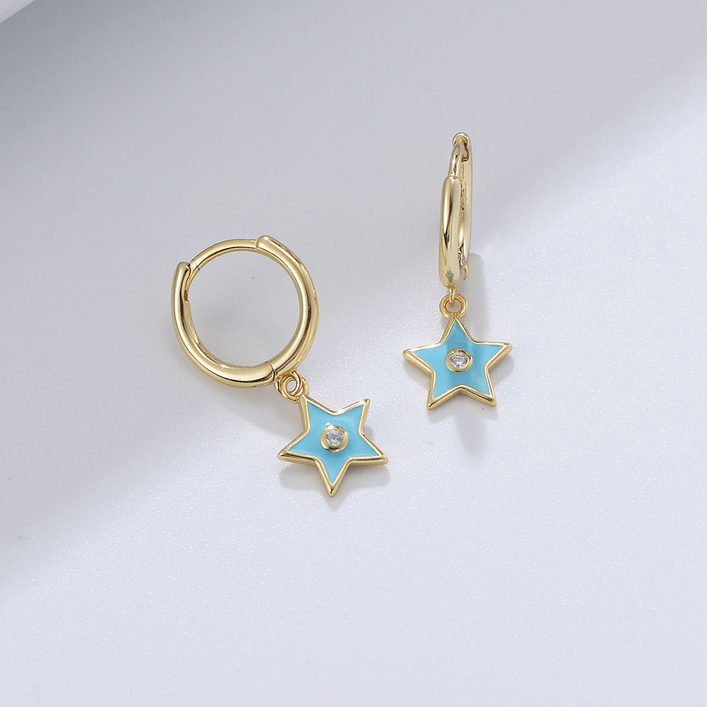 S925 plata esterlina pentagrama estrella gota pendientes mujer europea y americana transfronteriza nueva personalizado retro color gota pegamento oído joyería