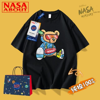 NASA联名新品卡通2023年夏季纯棉短袖t恤男女潮牌上衣情侣装T恤男