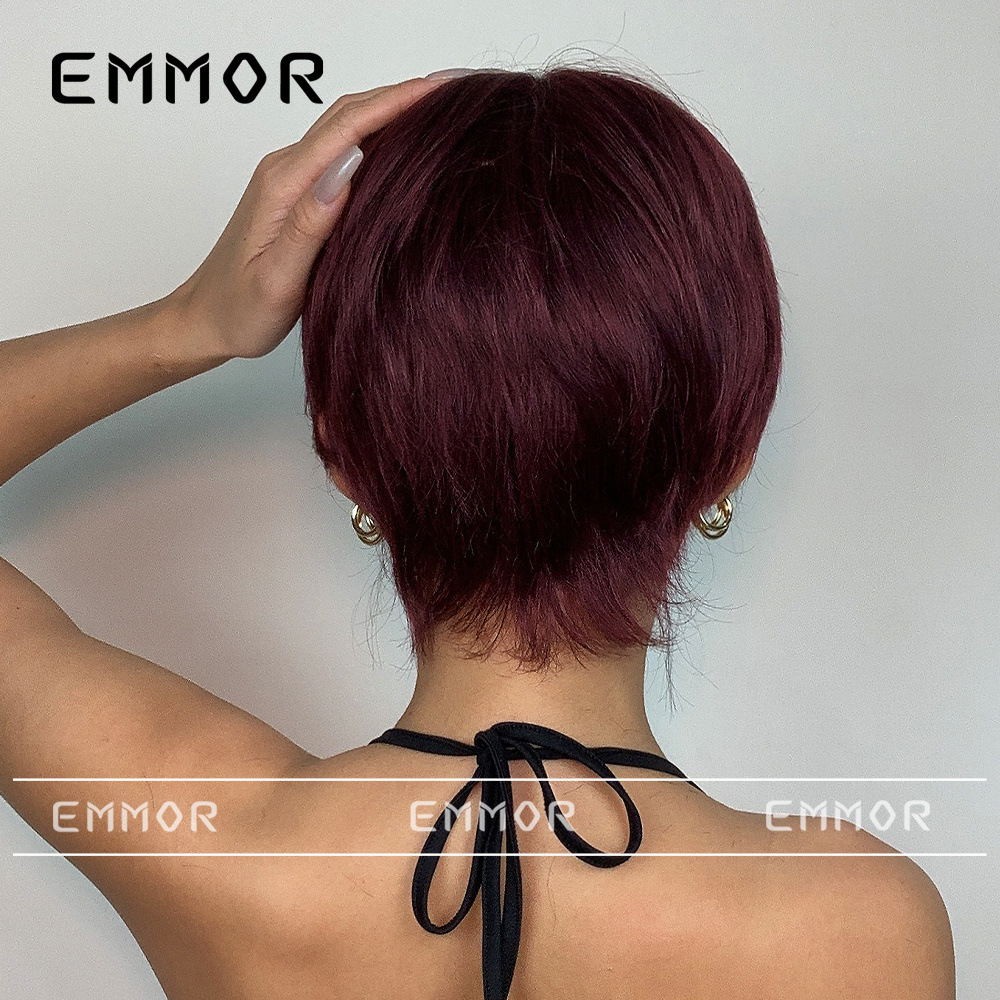 Emmor Peluca de moda transfronteriza nivel natural Bangs Pelo Corto pelo recto reducción de la edad cabeza de onda Peluca de las mujeres