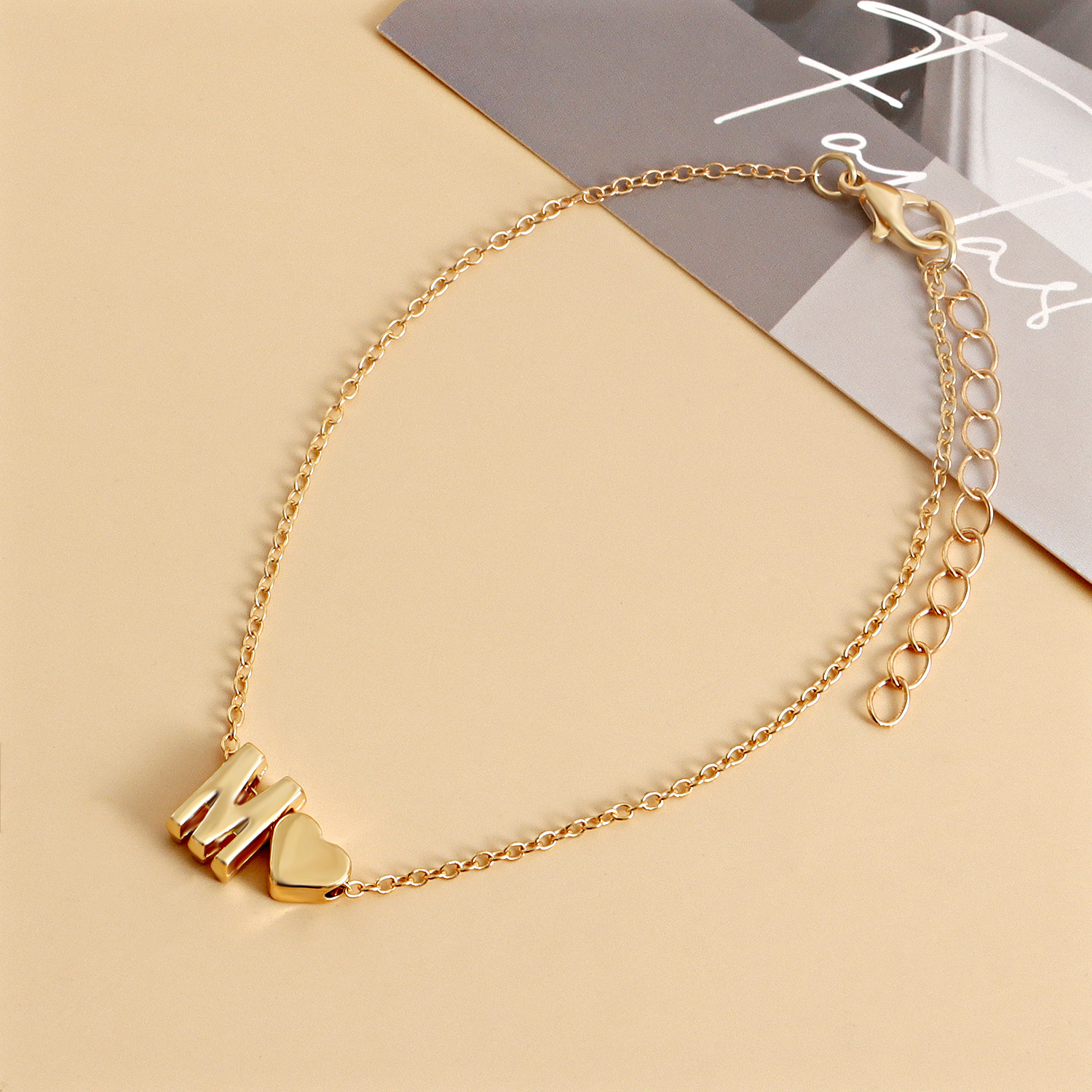 2 Pieces Fashion Letter Heart Shape Alloy Womenu0027S Anklet
