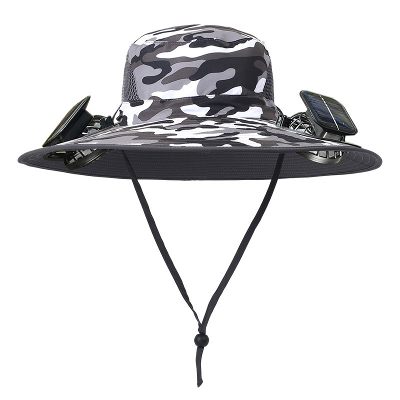 Sombrero de ventilador solar para hombre de verano gran sombrero de borde anti-UV sombrero de pescador de montaña sombrero de ventilador de sombra de pesca