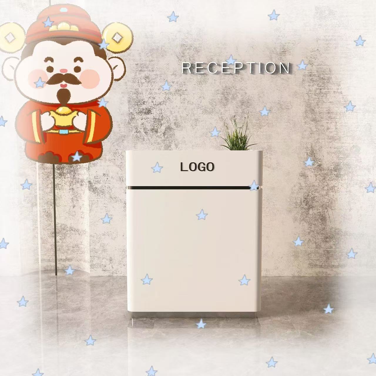 White small cash register counter, shop bar counter, beauty salon reception desk, simple modern commercial checkout counter