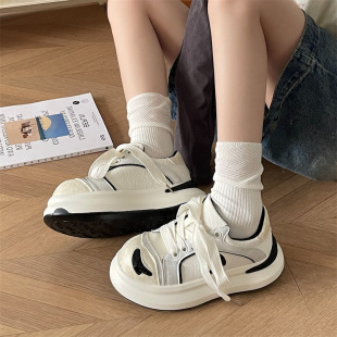 Beige Lace-up Small Thick White Shoes Women's 2025 New Summer Retro All-match Casual Sneakers