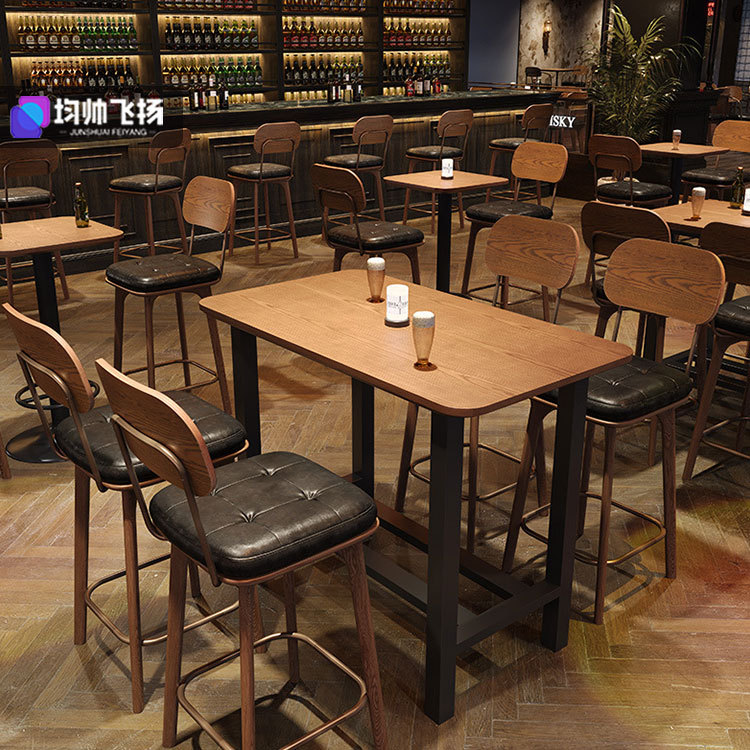 Retro bar de noche mesa y silla combinación de bar de hierro forjado comercial café restaurante sillón de hierro forjado de alta calidad