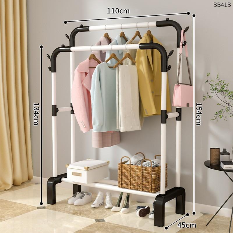 piso percha de ropa dormitorio plegable grueso grueso pequeño interior de plástico percha de ropa doméstica doble varilla balcón