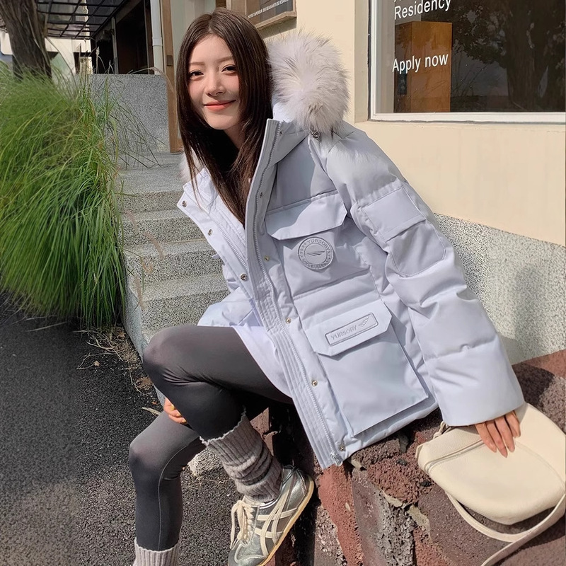 929连帽大毛领2025冬季新款工装派克羽绒棉服 女中长款宽松外套|undefined