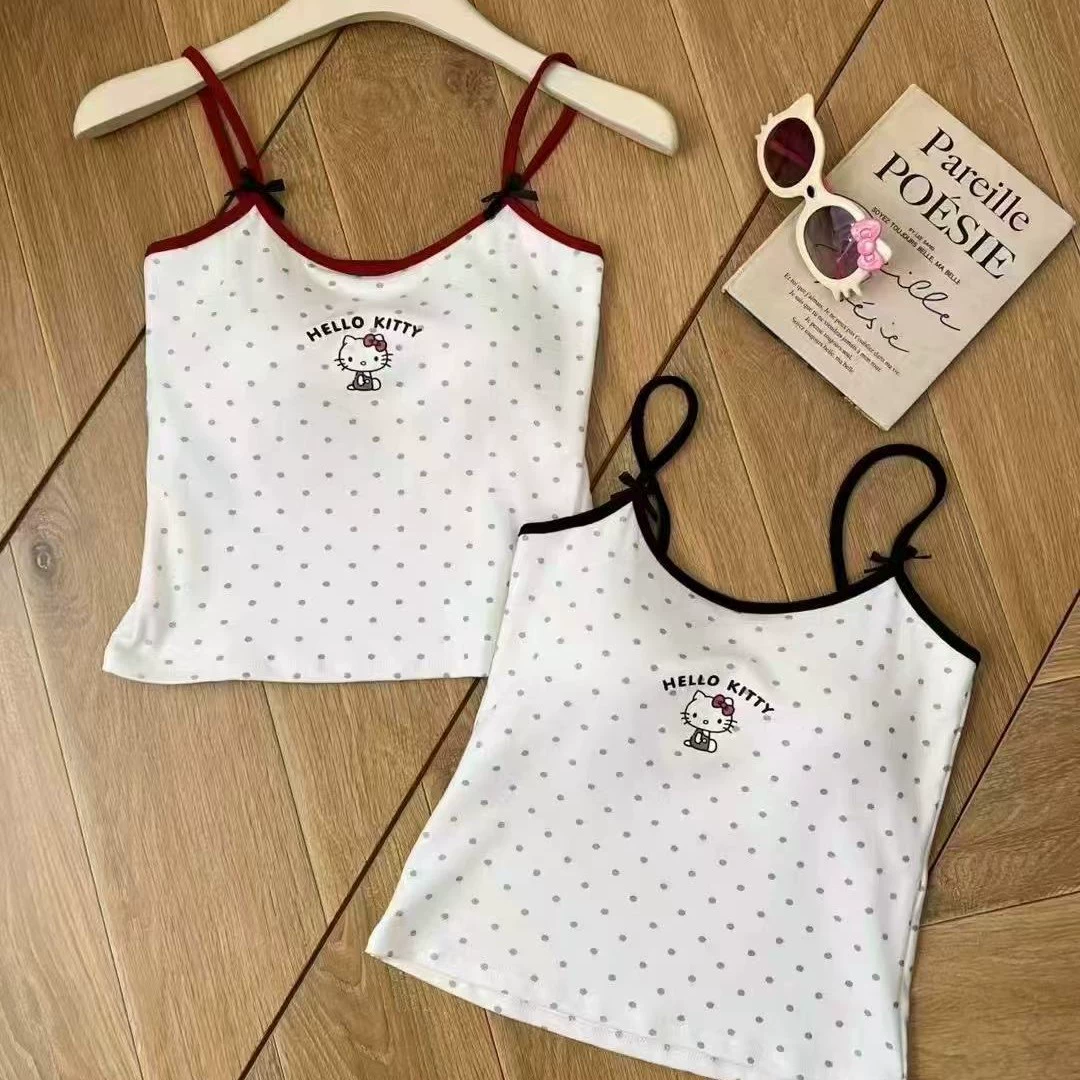 Топ летний Hello Kitty, slim fit с чашечками и бантом, one size