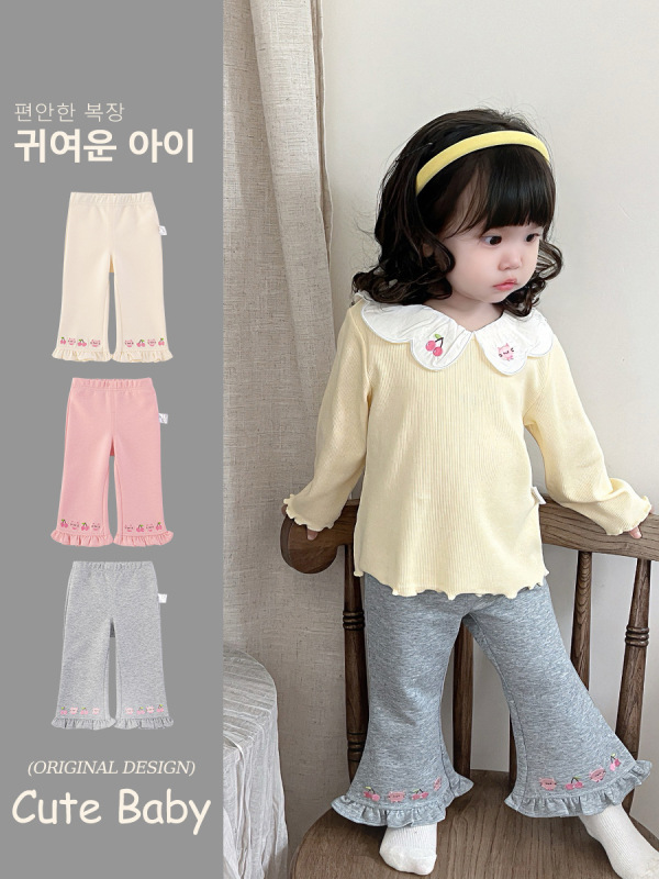 2025 秋の女の赤ちゃん韓国刺繍ズボン新しい女の子のお出かけパンツ西洋スタイル春と秋のベルボトム 5511|undefined