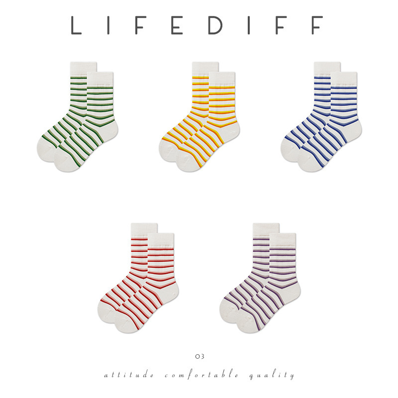 Cotton Socks Japanese Style ins Style Socks Women's Thin Women's Mid-Style Socks College Style Striped Socks Student Sports Socks 22214