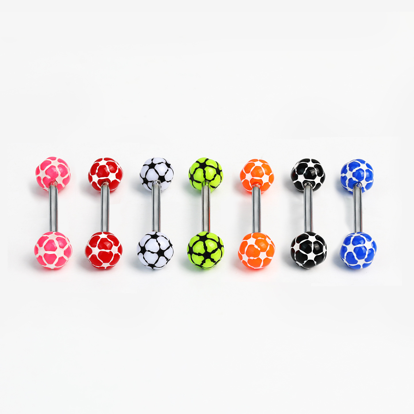 7-Color Contrast Football Tongue Barbell 20mm Length 1.6mm Thick Titanium Steel Externally Threaded Tongue Piercing Jewelry Wholesale detail image 8