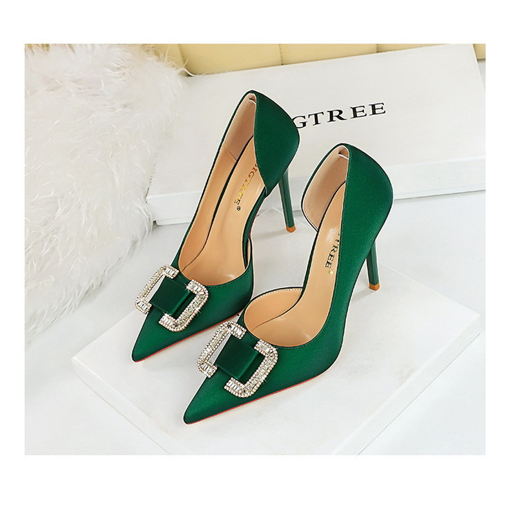 Slim side hollowed-out high heels for women slim heels super high heels rhinestone buckle single shoes_voghion.com