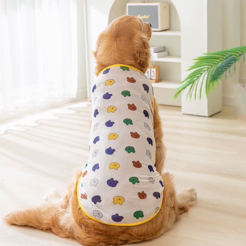 Verano delgado transpirable golden retriever gran perro chaleco perro lindo color pequeño animal estampado malla ropa de perro mascota