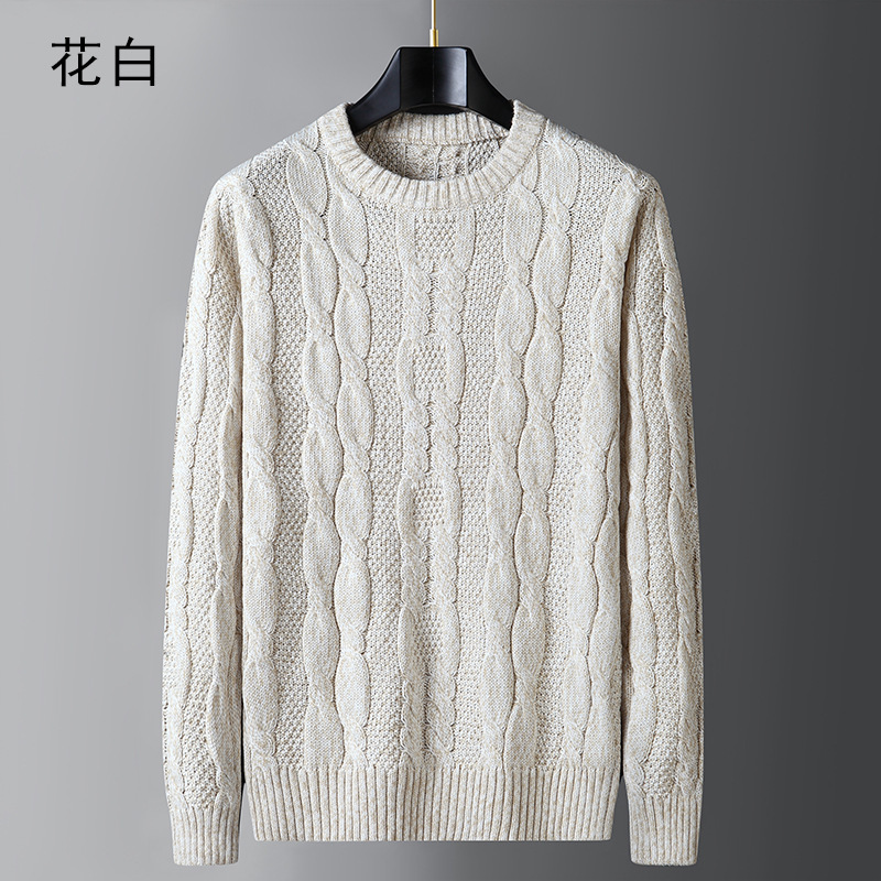Fat Brother 2022 Autumn and Winter Men's Round Neck Sweater Loose Large Size Thick Wool Twist Pullover Retro Sweater