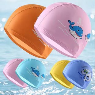 Children's Swimming Cap for Boys and Girls, Waterproof and Non-Stretching, Cartoon Cute Pu Professional Ear Protection Baby Sun Protection Cap