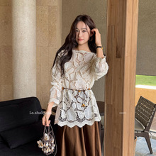 LS述致 高级感气质镂空钩花宽松蕾丝衫女装2025早秋新款上衣22637