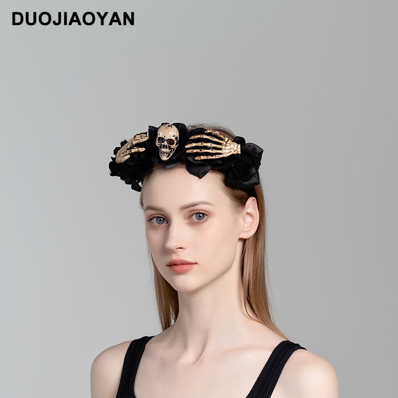 Halloween simulation rose headband skull ghost hand niche personality headband Gothic girl dark hair accessories_voghion.com