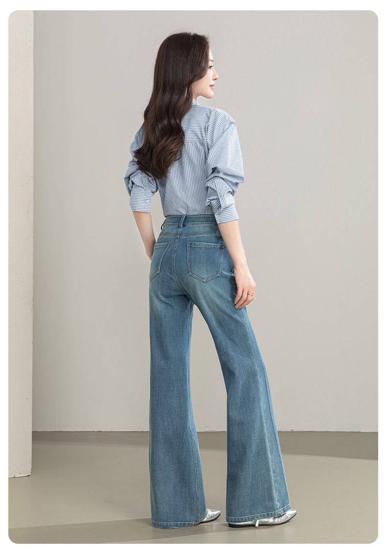 Quần jean nữ cạp cao ống rộng vải Tencel cotton co giãn 4 chiều dáng suông nhẹ — xanh lam chi tiết 26