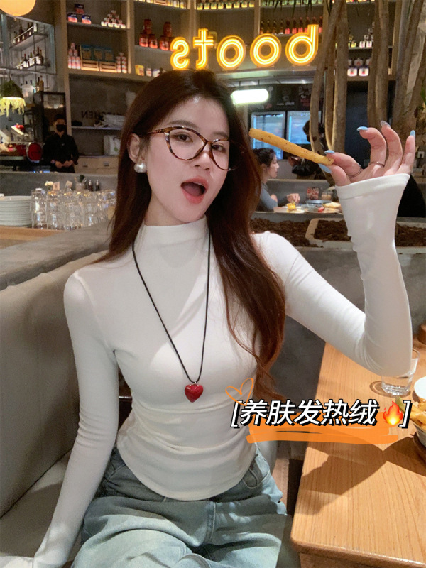 苏三三 蓝色半高领打底衫女秋冬高级感2025新款中领内搭修身上衣|undefined