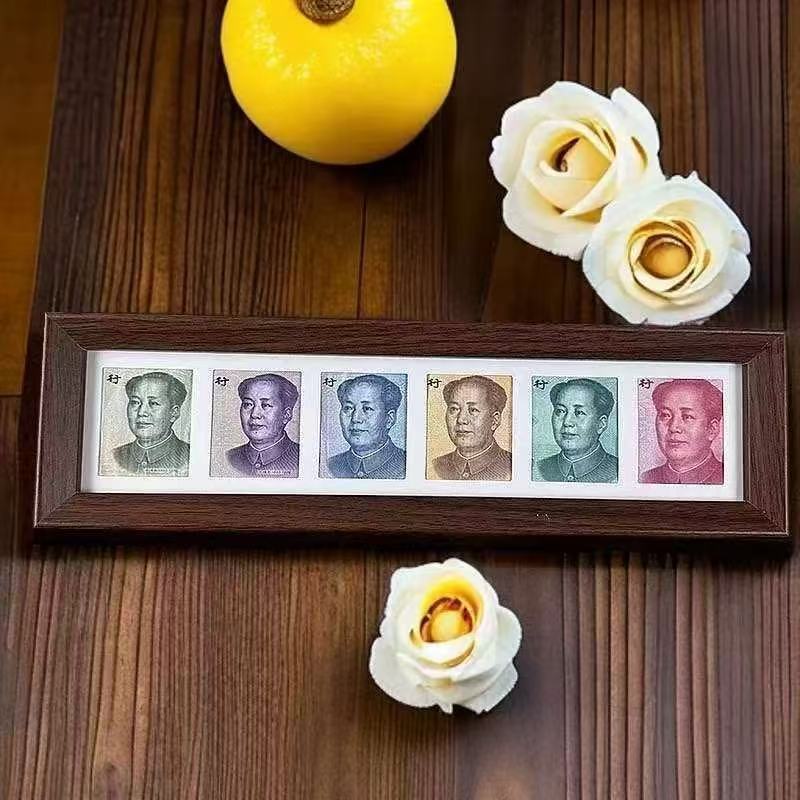 Simple Modern Six-Frame Charcoal Wood Photo Frame Horizontal Display for Home Decoration to Attract Wealth and Prosperity, Beautiful Scenery Photo Frame for Placing Money