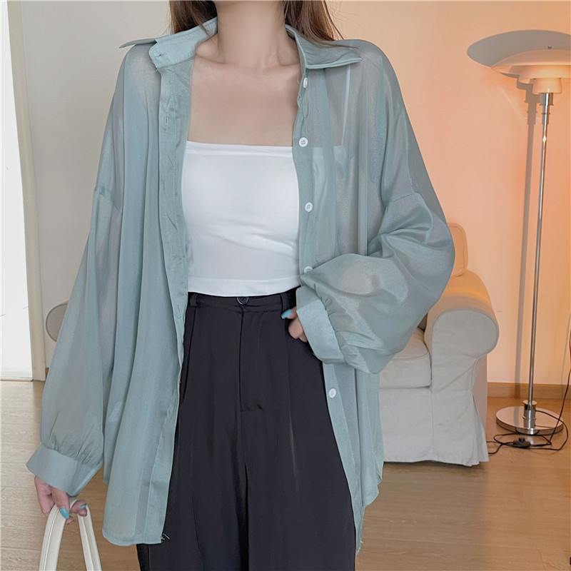 112g Weight Long Sleeve Sleeve Length Single Breasted Placket Type Shirtsleeve Sleeve Type Polyester, Chiffon Fabric Type Regular Top Length Cardigan Tops Type Holiday Occasion Shirt Collar Neckline Loose Fit Type Solid Color Pattern Summer, Spring Season Women's Gender Casual Style Wholesale Women's Casual Solid Color Long Sleeve Blouses 89