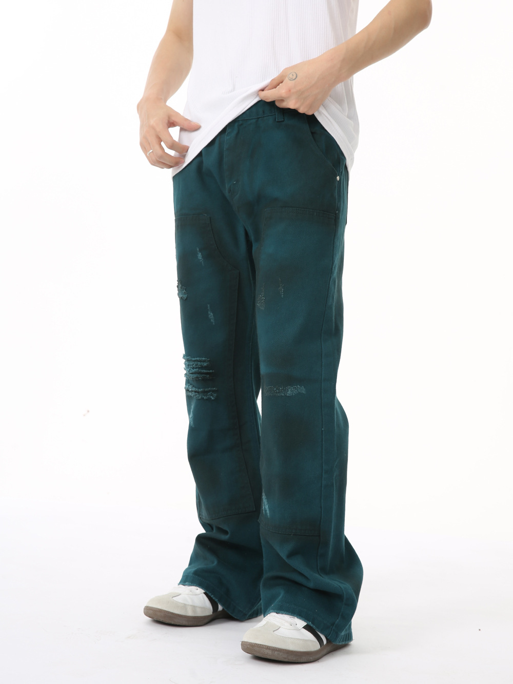 MTLCLOTHES Hombres| Personalidad americana sucia viento sucio color de limpieza hacer viejos agujeros de algodón jeans tendencia