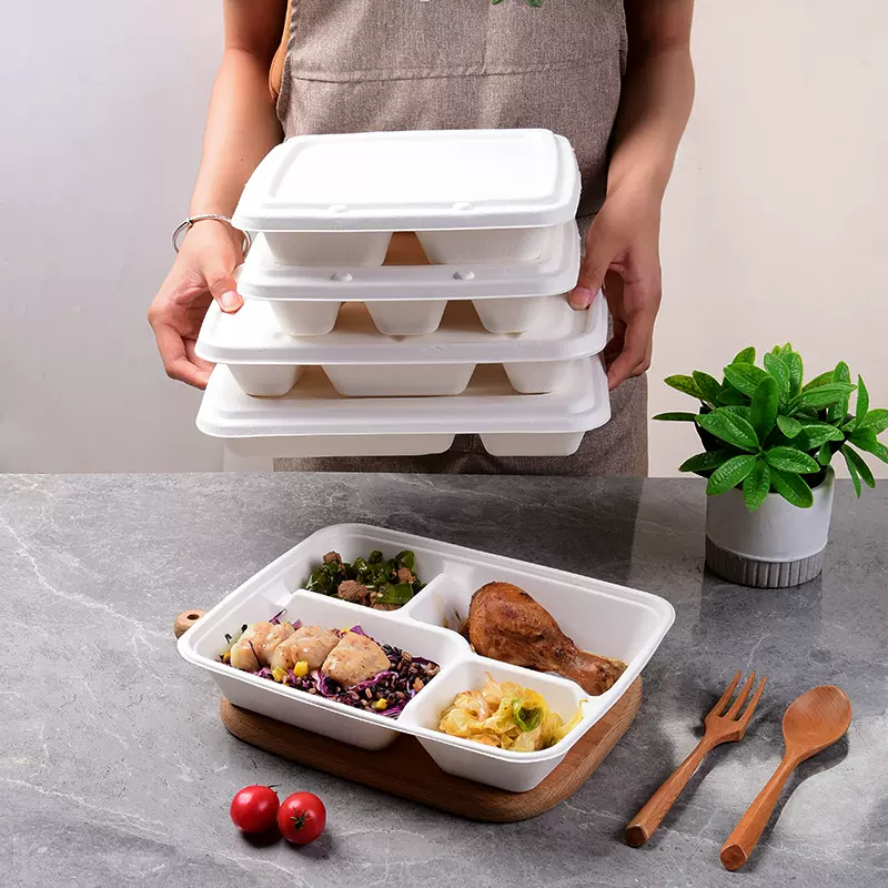 批发一次性餐盒外卖打包盒可降解纸浆饭盒分格快餐盒堂食分格餐盒