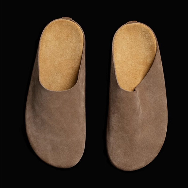 Row Style Suede Burken Shoes Platform Slippers Women's Autumn and Winter Mueller Shoes Half-Slip-on Leather Slip-on Shoes