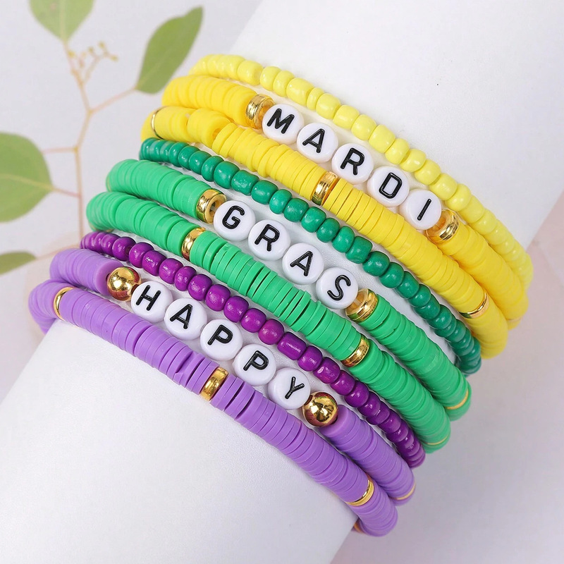 Carnival years Bohemian style festival HAPPY soft pottery rice beads bracelet suit wholesale