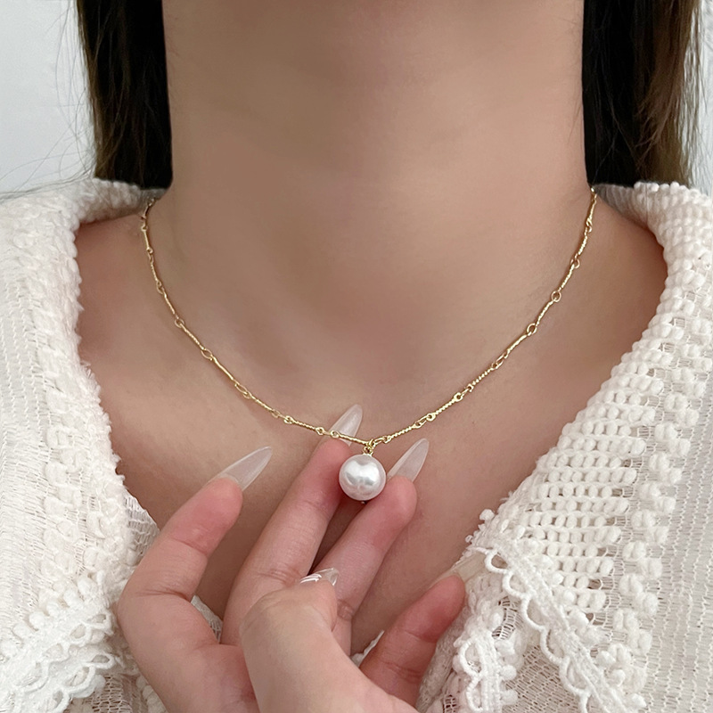 Shijia パールネックレスレディースニッチライトラグジュアリーデザインハイエンドファッション気質鎖骨チェーンネックレスセーターチェーンビーズチェーン|undefined