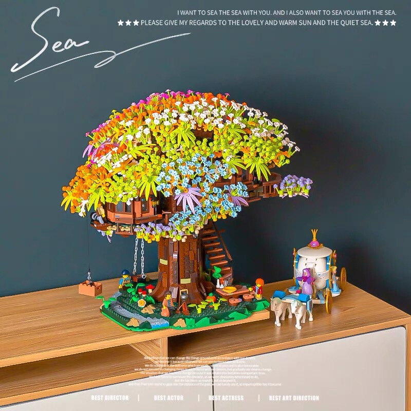 Compatible with Lego Sakura Tree House Assembled Rainbow Tree House Building Blocks Flower Children's Toys Girls Puzzle Handmade Ornaments