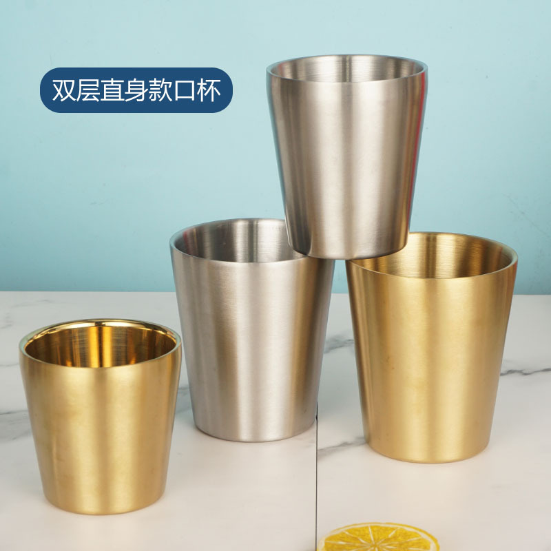 Taza de cerveza coreana de acero inoxidable barbacoa 304 taza de agua de doble capa taza antiescaldadura para niños taza de café con letras