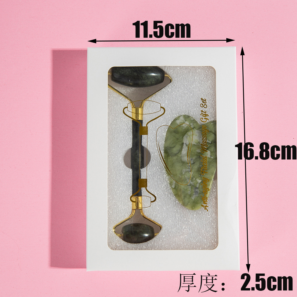 Rueda de jade, caja de masaje, palo de masaje de doble cabeza, placa de masaje de jade, masaje facial de jade, conjunto de masajeador de jade