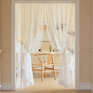 Punch-free Velcro Curtain Window Screen Curtain French White Lace Living Room Balcony Bay Window Curtain Partition Rod Curtain